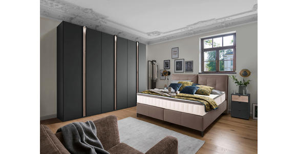 POLSTERBETT 160/200 cm,  in Hellbraun, Matratze, Lattenrost, Bettkasten, Topper, unterschiedliche Matratzenhärtegrade je Bettseite, H3 + H4 = fest + sehr fest  - Hellbraun/Schwarz, KONVENTIONELL, Leder/Holz (160/200cm) - Novel