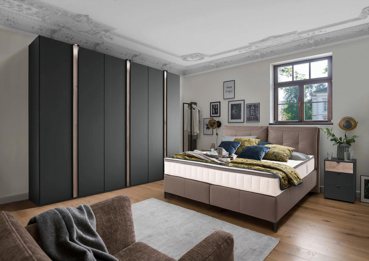 POLSTERBETT 160/200 cm,  in Hellbraun, Matratze, Lattenrost, Bettkasten, Topper, unterschiedliche Matratzenhärtegrade je Bettseite, H3 + H4 = fest + sehr fest  - Hellbraun/Schwarz, KONVENTIONELL, Leder/Holz (160/200cm) - Novel