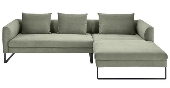 ECKSOFA Olivgrün Feincord  - Schwarz/Olivgrün, KONVENTIONELL, Textil/Metall (284/178cm) - Hom`in