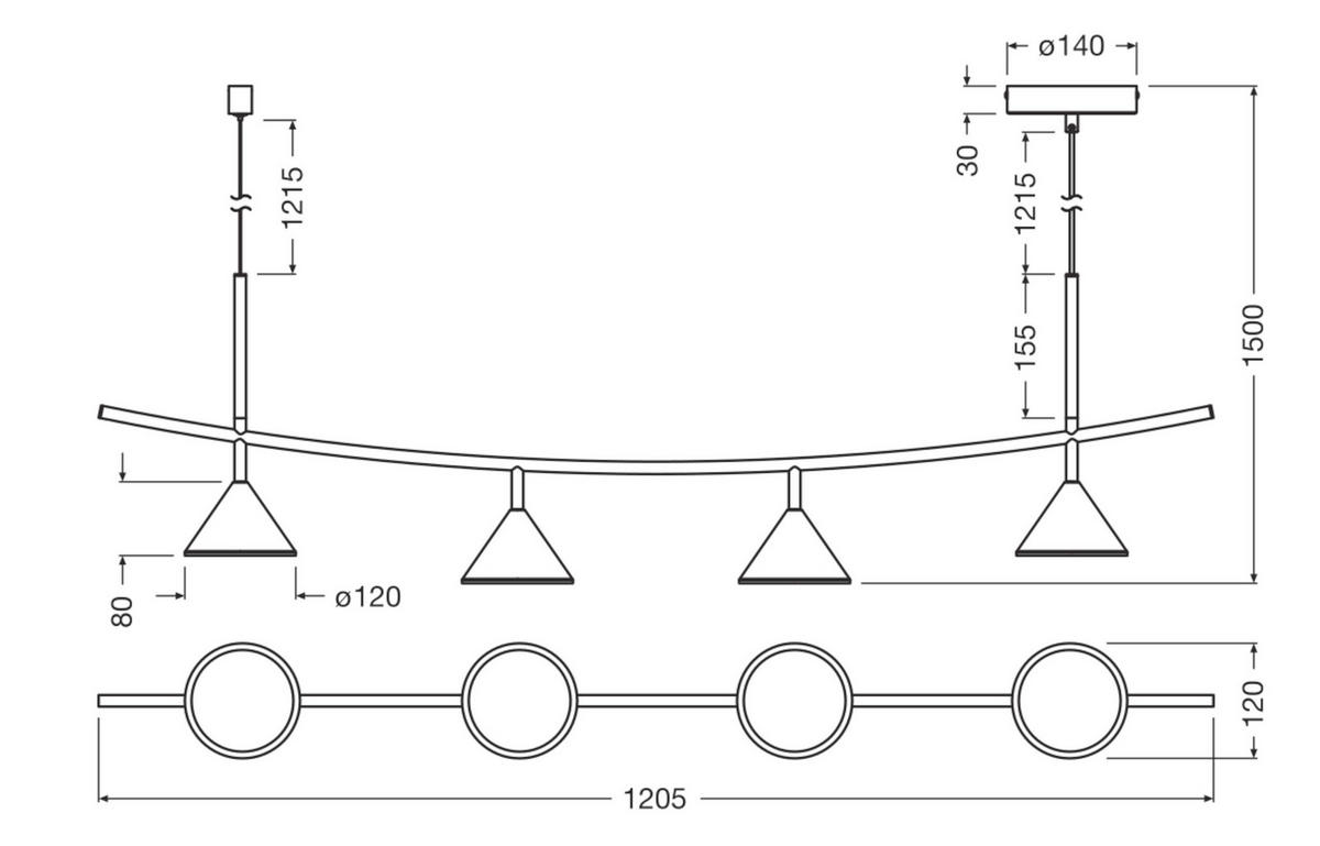 LED-HÄNGELEUCHTE 120.5/14/150 cm  - Basics, Metall (120.5/14/150cm) - Osram