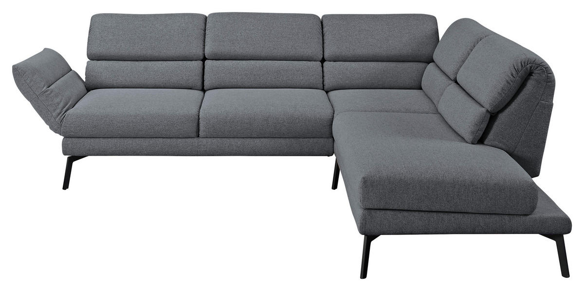 ECKSOFA Flachgewebe Anthrazit  - Anthrazit/Schwarz, Design, Textil/Metall (256-363/212-253cm) - Dieter Knoll