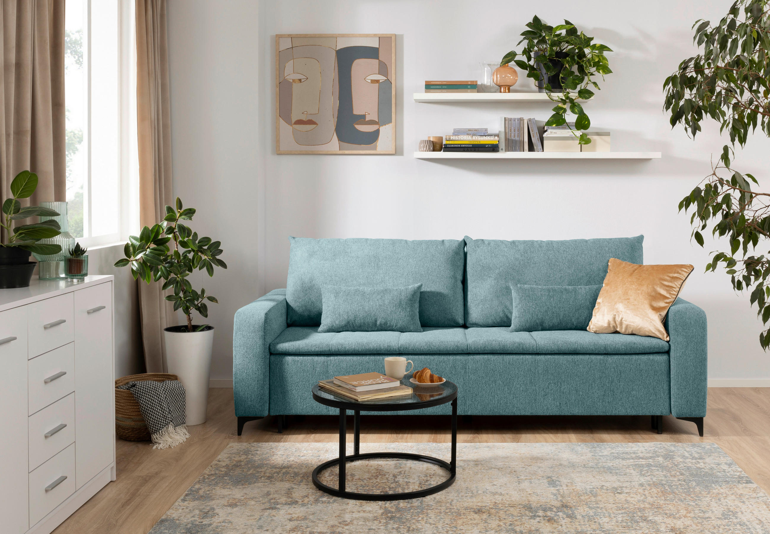 SOFA Mintgrün  - Schwarz/Mintgrün, KONVENTIONELL, Holz/Textil (230/90/100cm) - MID.YOU