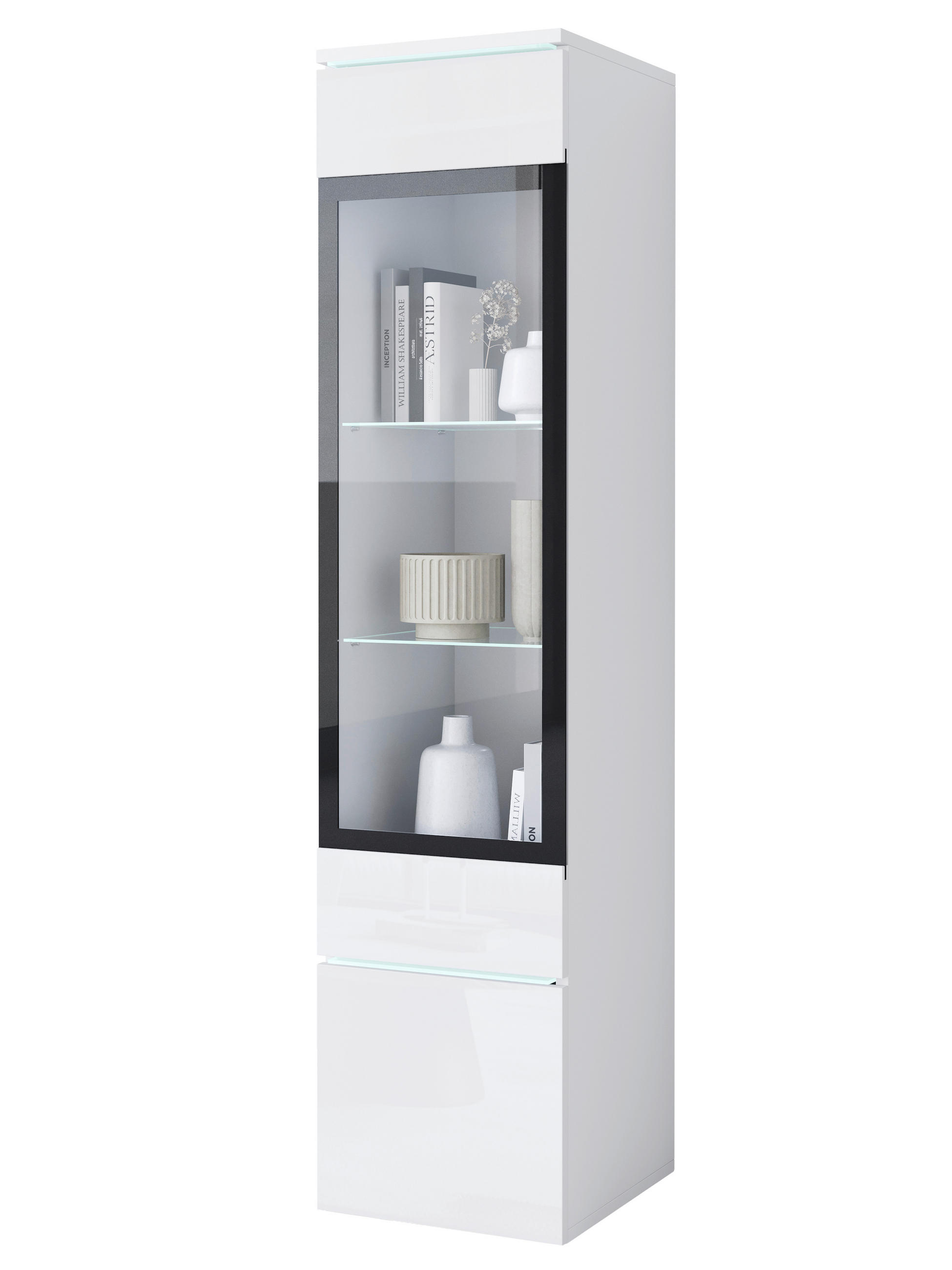 VITRINE  in Weiß, Weiß Hochglanz  - Weiß Hochglanz/Weiß, Design, Glas/Holzwerkstoff (30/130/33cm) - Livetastic