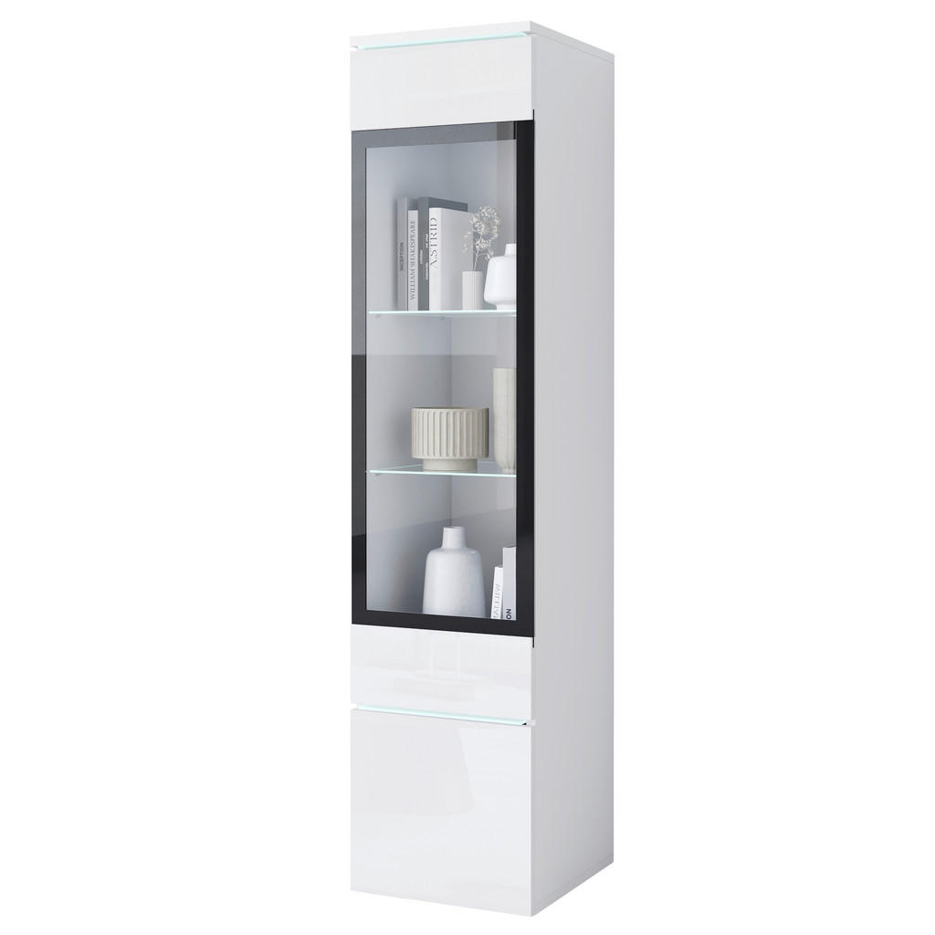 P & B VITRÍNA, biela, biela s vysokým leskom, 30/130/33 cm