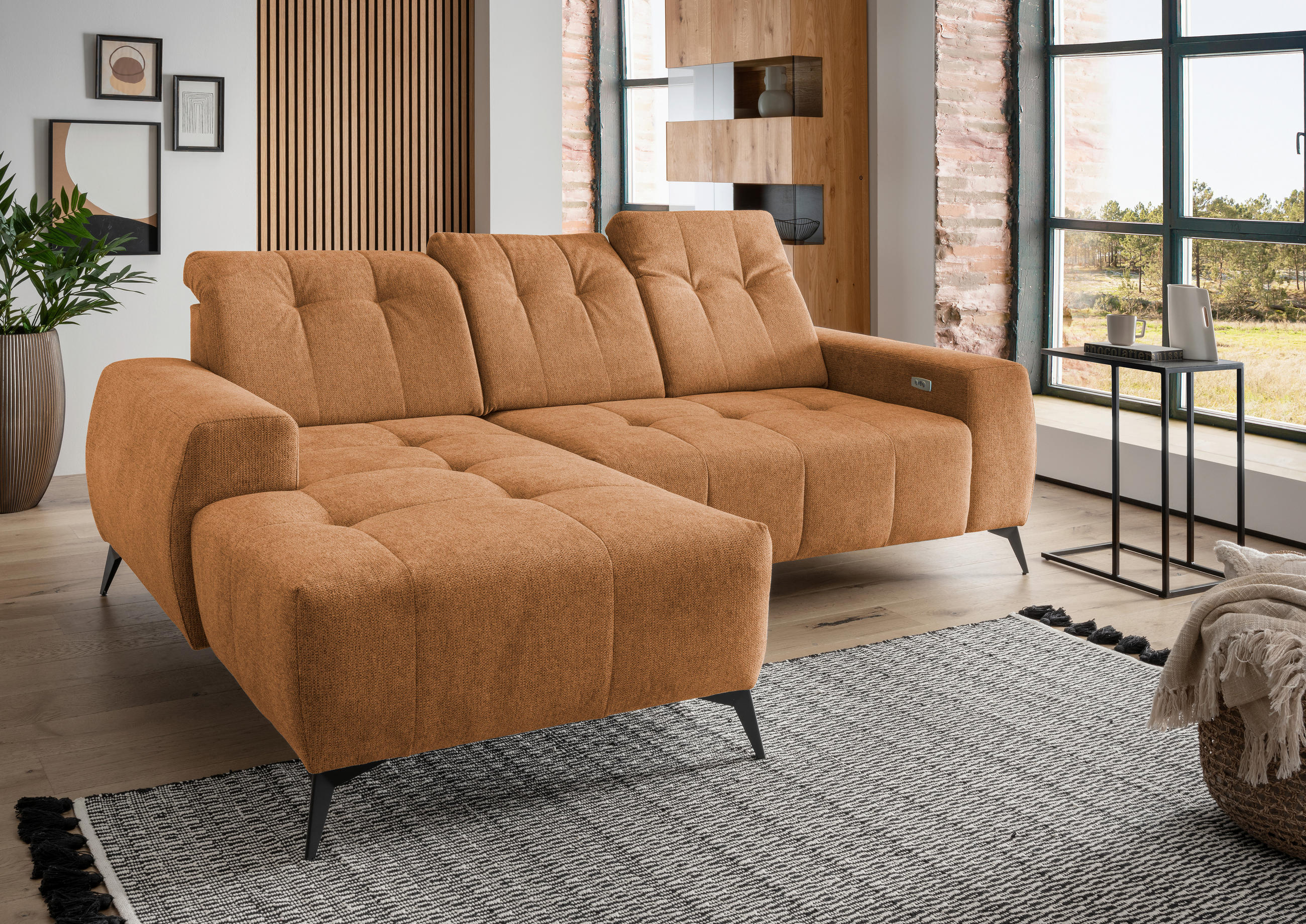 ECKSOFA Currygelb Chenille  - Currygelb/Schwarz, MODERN, Textil/Metall (180/258cm) - Livetastic