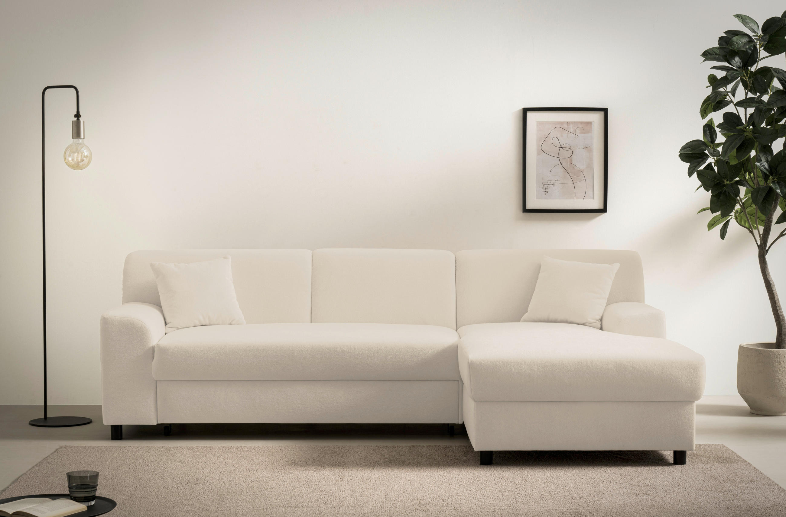 ECKSCHLAFSOFA  CAPRI 2 Beige Mikrofaser  - Beige/Schwarz, Basics, Kunststoff/Textil (241/146cm) - MID.YOU