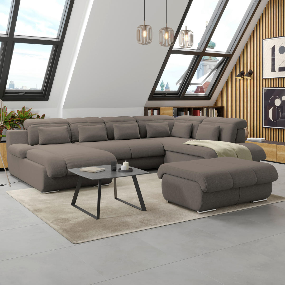 HOCKER Textil Dunkelbraun  - Chromfarben/Dunkelbraun, Modern, Textil/Metall (100/43/80cm) - Livetastic