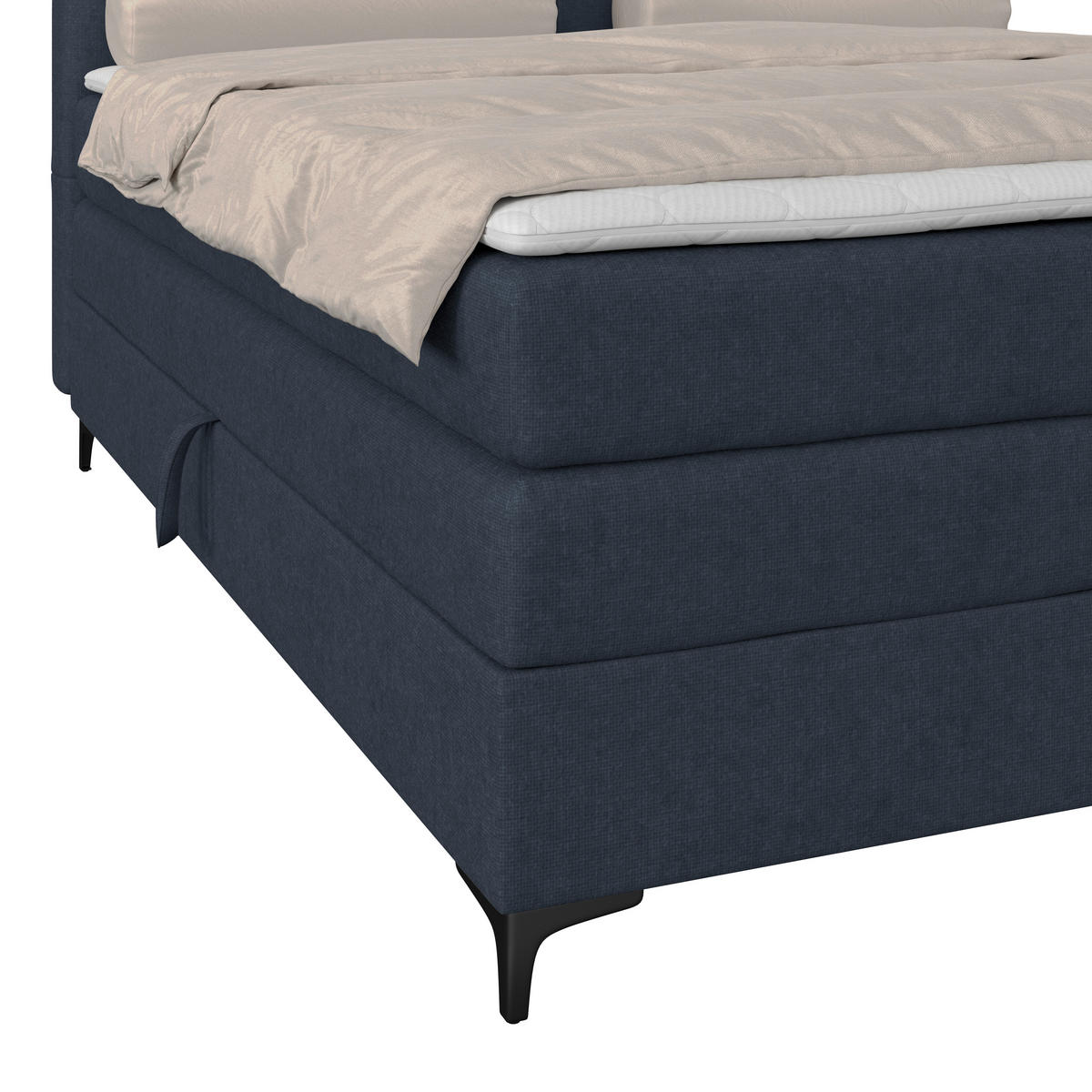 BOXSPRINGBETT 140/200 cm,  in Dunkelblau, H3 = fest  - Schwarz/Dunkelblau, KONVENTIONELL, Kunststoff/Textil (140/200cm)