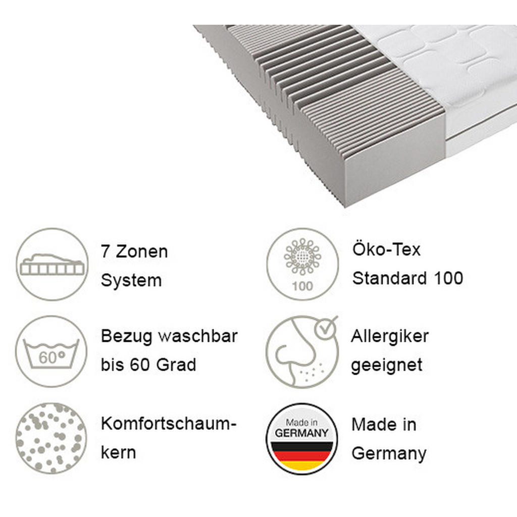 Thumbnail - Xora Komfortschaummatratze, Weiß, Textil, H2, Füllung: Polyester, rechteckig, 90x200 cm, Made in Germany, Oeko-Tex® Stan...