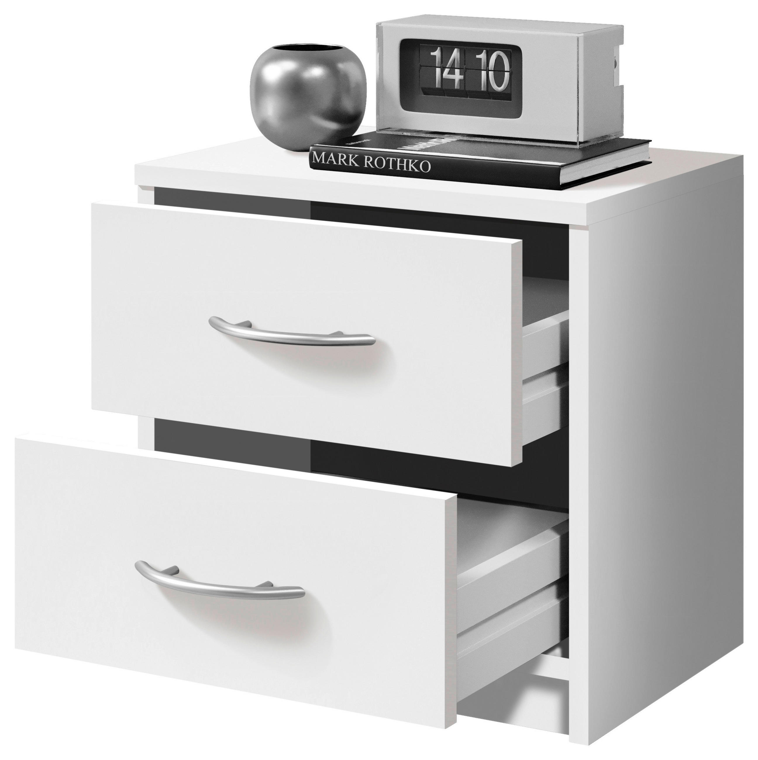 NOČNÝ STOLÍK, biela, 38,5/39/28,2 cm - čierna/sivá, Basics, kompozitné drevo/plast (38,5/39/28,2cm) - P & B