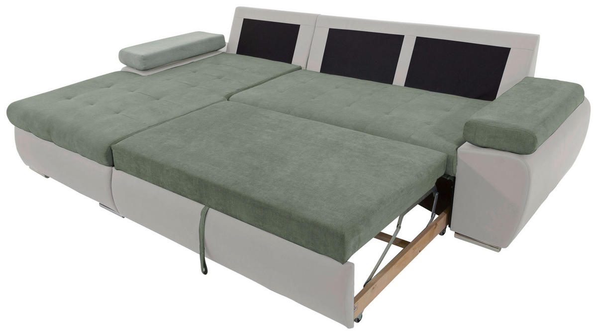 ECKSOFA Weiß, Olivgrün Flachgewebe  - Weiß/Olivgrün, Design, Kunststoff/Textil (175/271cm) - MID.YOU