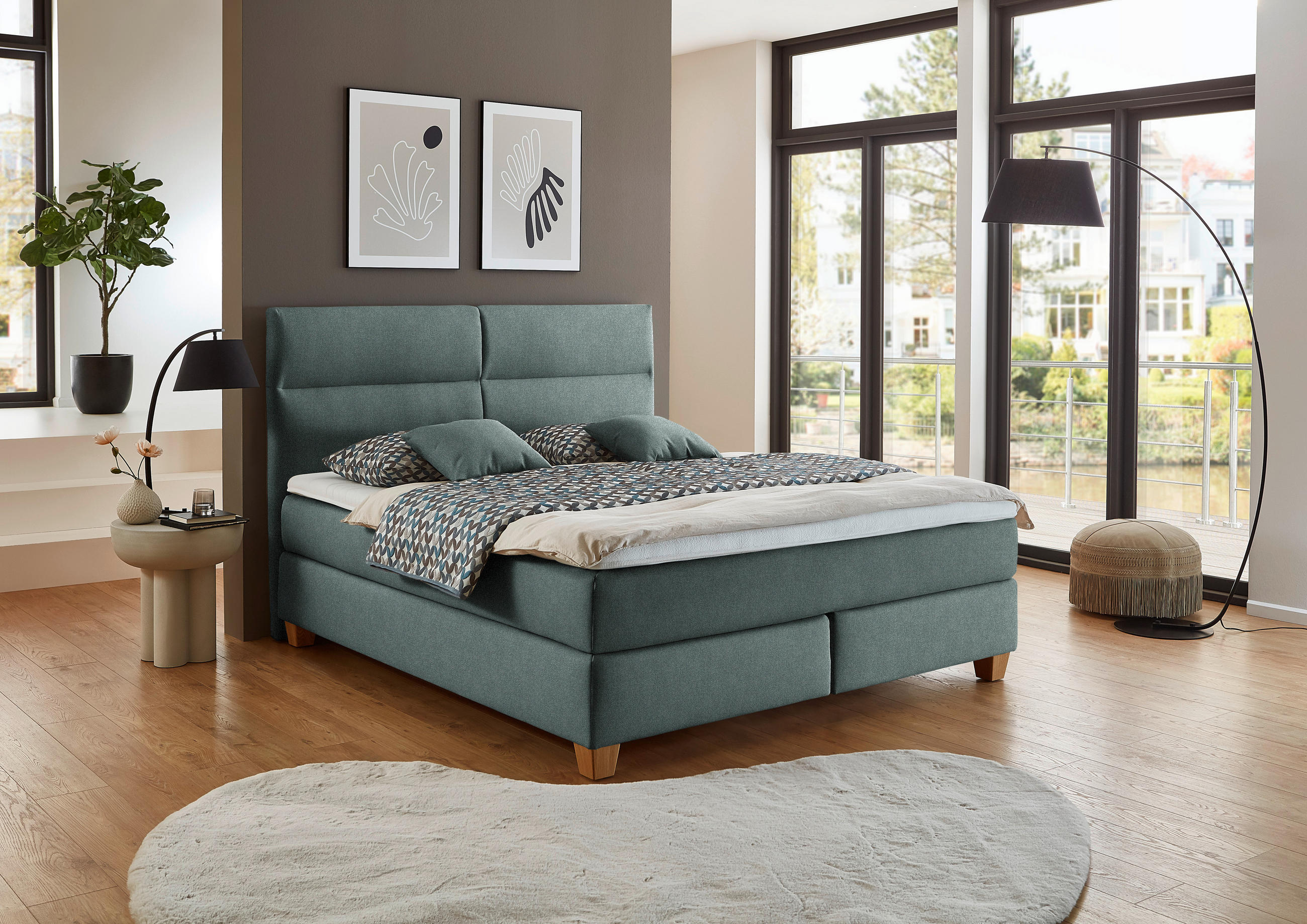 BOXSPRINGBETT - Salbeigrün/Naturfarben, MODERN, Holz/Textil (180/200cm) - Beldomo - Sleep