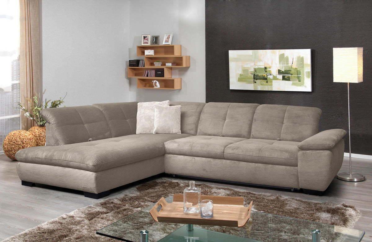 ECKSOFA in Cord Graubraun  - Graubraun/Schwarz, Design, Textil/Metall (242/313cm) - Xora