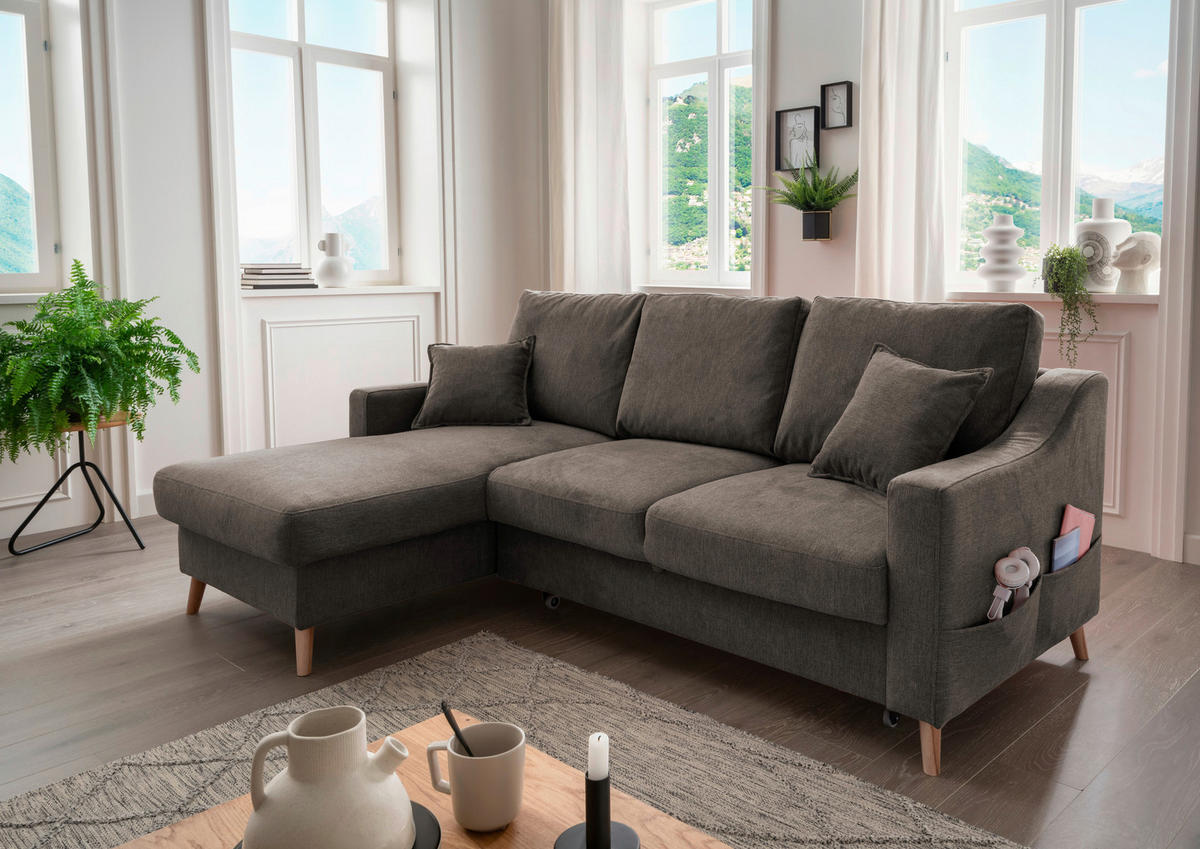 ECKSOFA in Struktur Braun  150/228 cm  - Naturfarben/Braun, KONVENTIONELL, Holz/Textil (150/228cm) - P & B