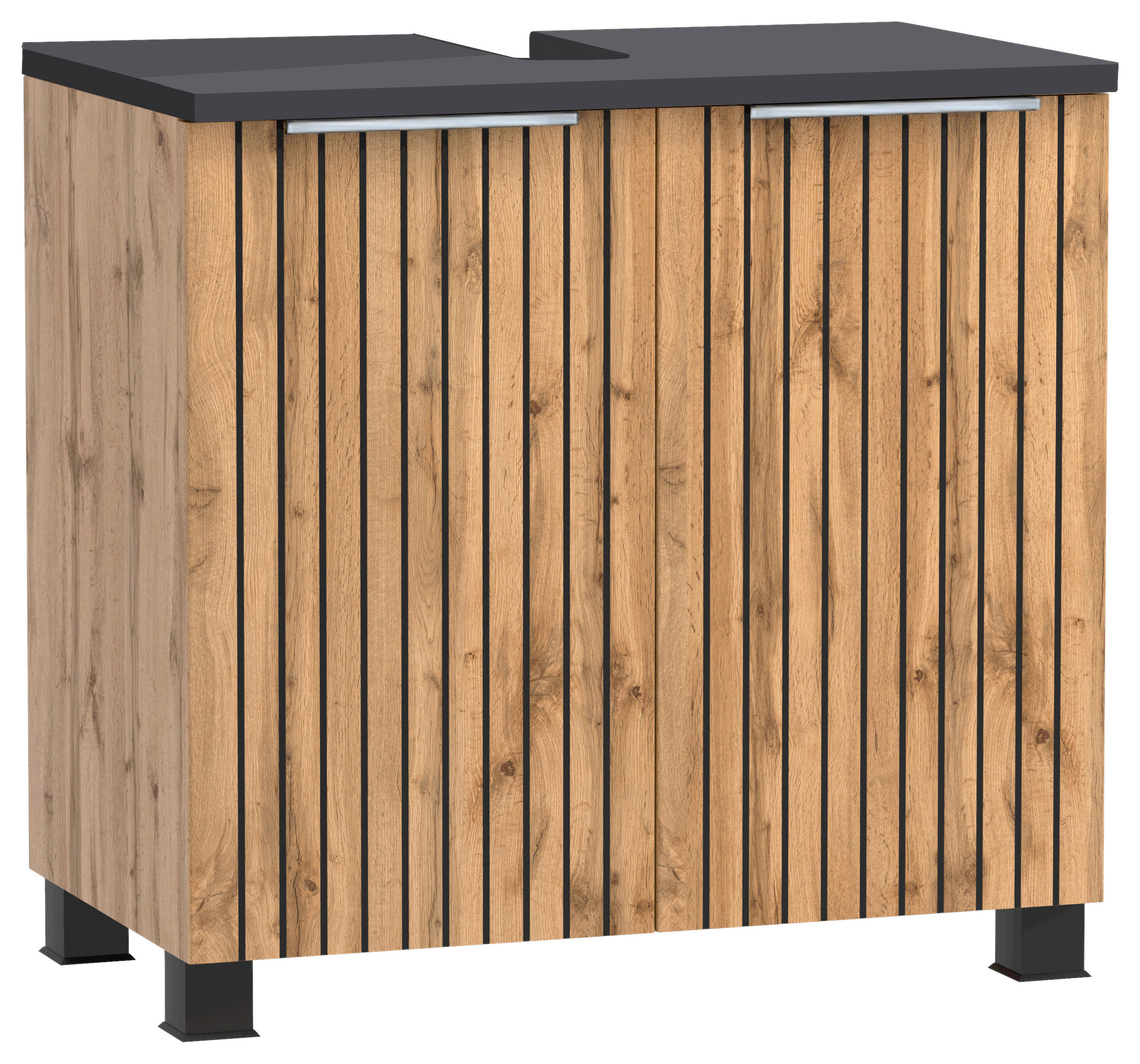 Held Waschbeckenunterschrank Jakarta Schwarz, Eiche Wotan 60x54x35 cm