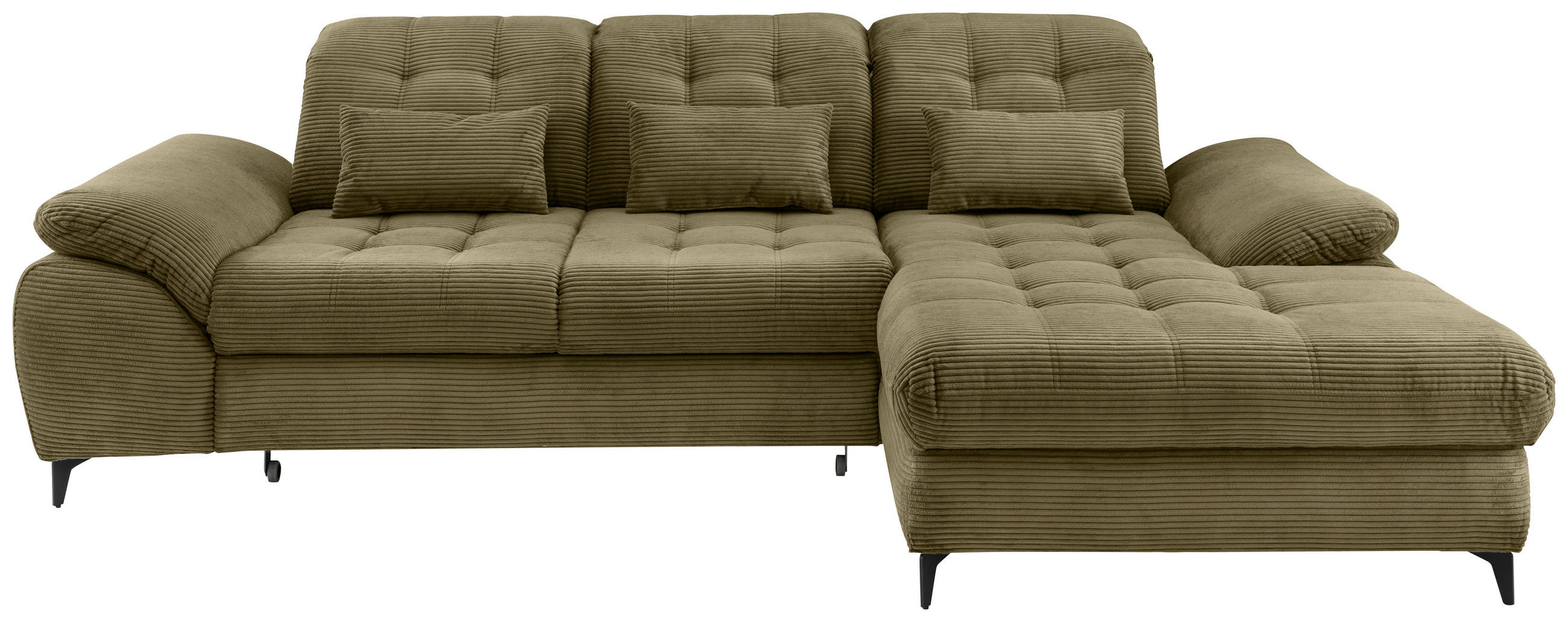 ECKSCHLAFSOFA Cord Olivgrün  - Schwarz/Olivgrün, Modern, Textil/Metall (273/189cm) - Livetastic