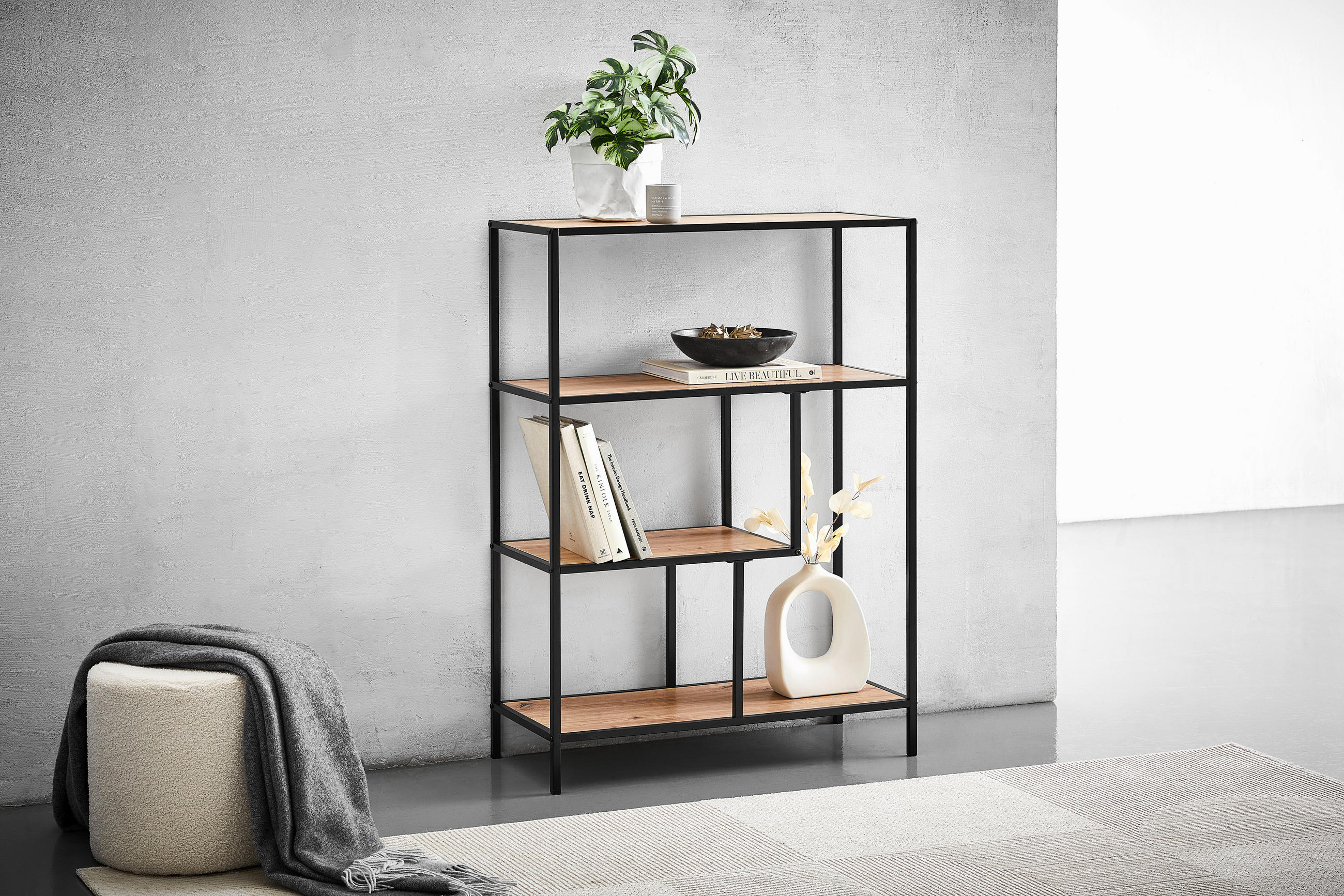 HYLLA i 77/115/33 cm svart, ekfärgad  - svart/ekfärgad, Trend, metall/trämaterial (77/115/33cm) - Best Price