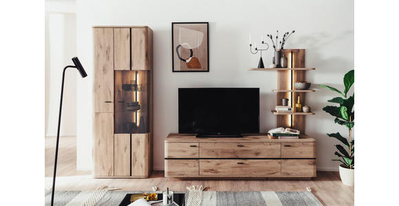 WOHNWAND in Anthrazit, Eichefarben 285/208/50 cm - Eichefarben/Anthrazit, KONVENTIONELL, Glas/Holzwerkstoff (285/208/50cm) - Cantus