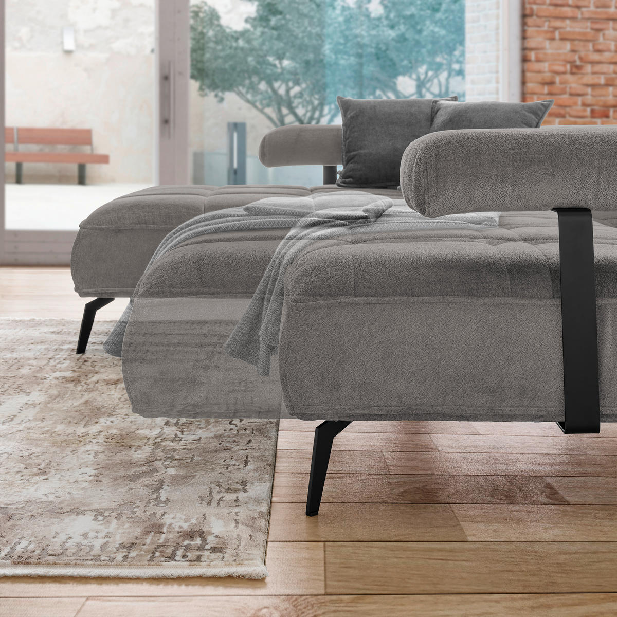ECKSOFA in Webstoff Dunkelgrau  - Dunkelgrau/Schwarz, Design, Textil/Metall (180/266cm) - Welnova