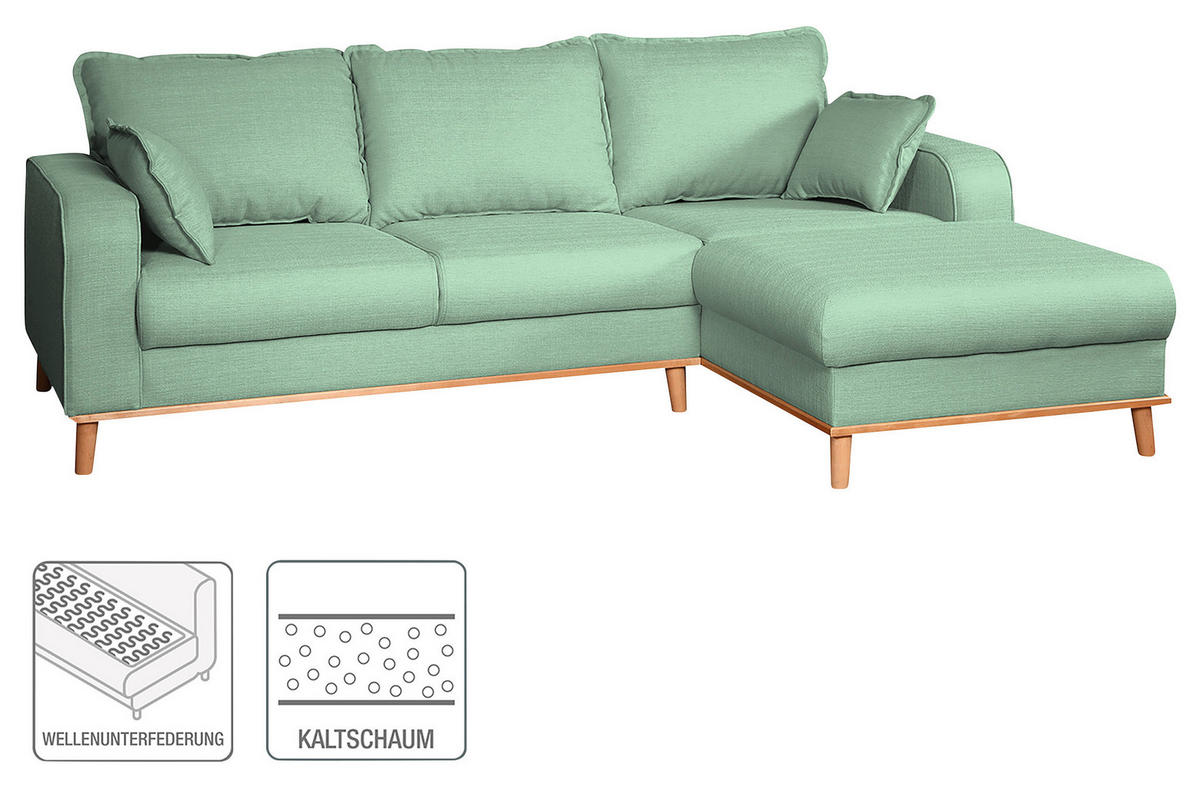 ECKSOFA Beata Mintgrün Mikrofaser  - Wengefarben/Mintgrün, Design, Holz/Textil (230/150cm) - Livetastic