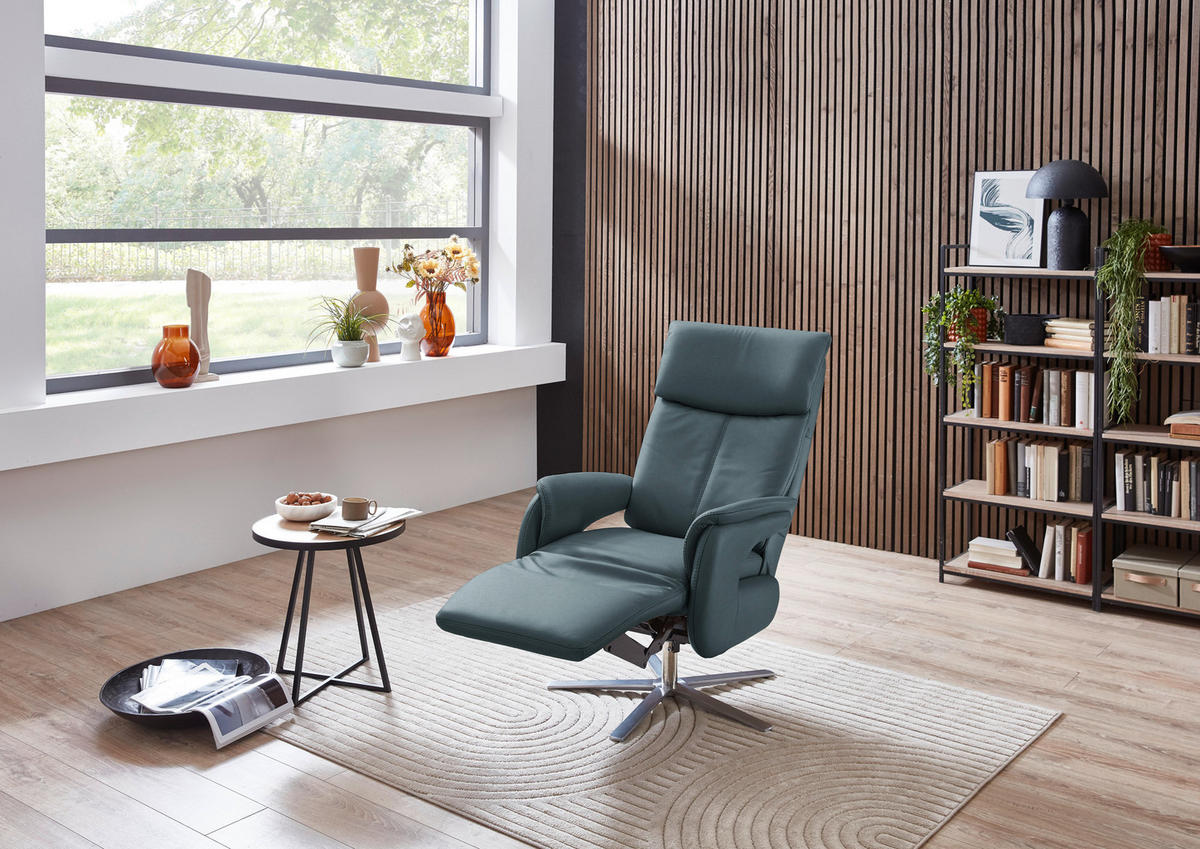 RELAXSESSEL in Leder Blaugrau  - Edelstahlfarben/Blaugrau, Design, Leder/Metall (70/124/85cm) - Cantus