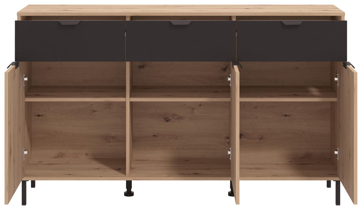KOMMODE  in 157/92,5/40 cm  - Schwarz/Eiche Artisan, Basics, Holzwerkstoff/Metall (157/92,5/40cm) - Carryhome