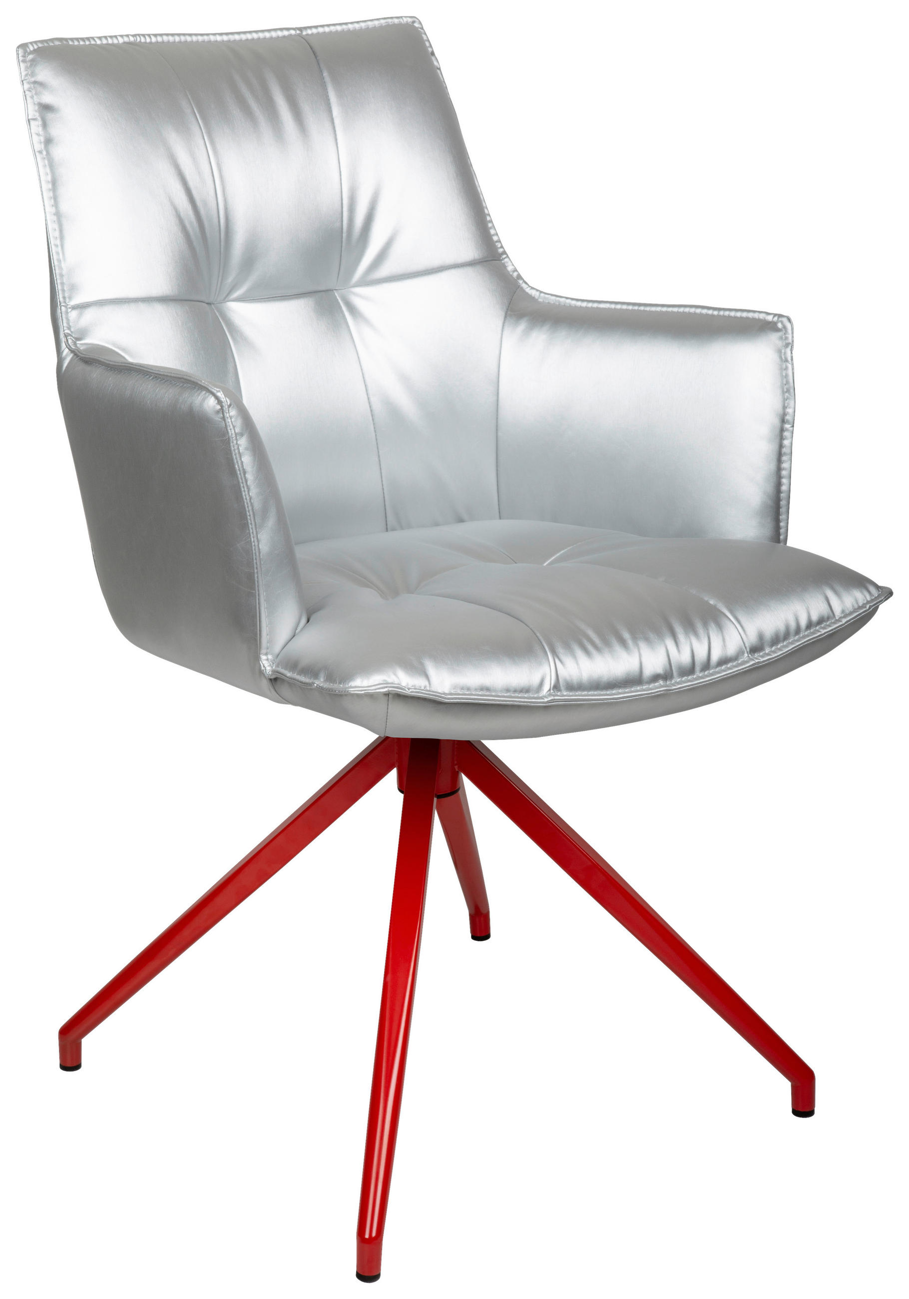 ARMLEHNSTUHL  in Eisen Lederlook  - Rot/Silberfarben, Design, Textil/Metall (59/89,5/63cm) - Novel