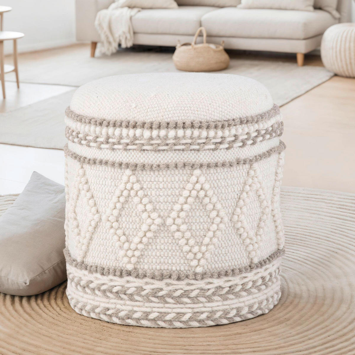 HOCKER Struktur Creme  - Creme, Basics, Textil (40/45/40cm) - Livetastic