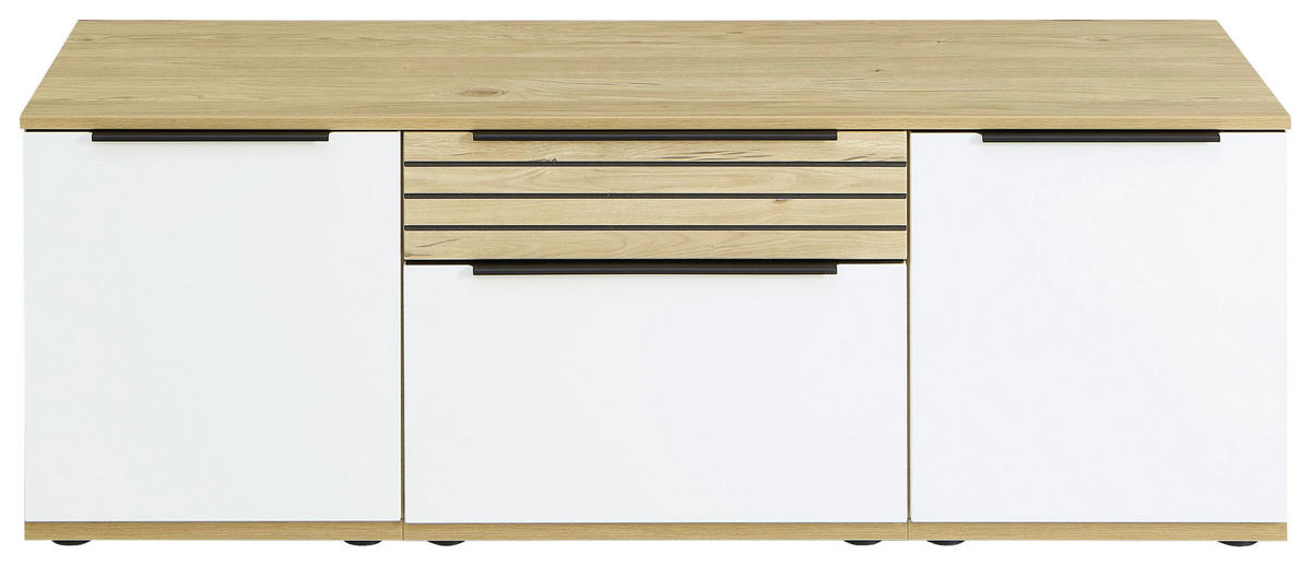 LOWBOARD Weiß, Eichefarben  150/54/45 cm  - Eichefarben/Schwarz, KONVENTIONELL, Holzwerkstoff/Kunststoff (150/54/45cm) - Venda