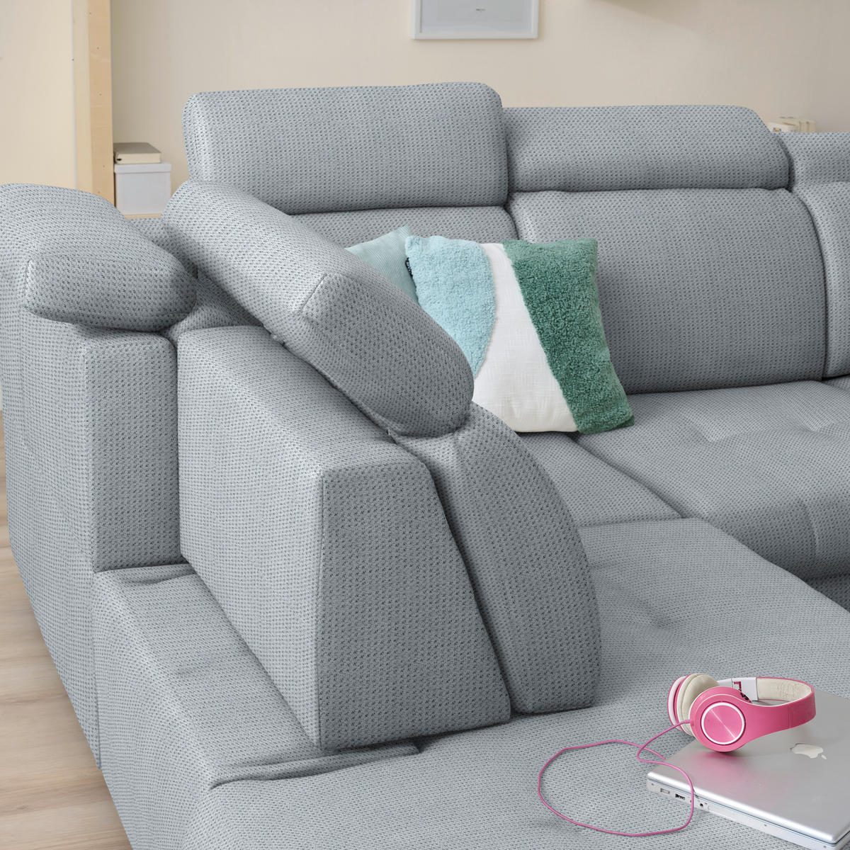 ECKSOFA  in Struktur Grau  - Schwarz/Grau, Design, Textil/Metall (270/292cm) - Stylife