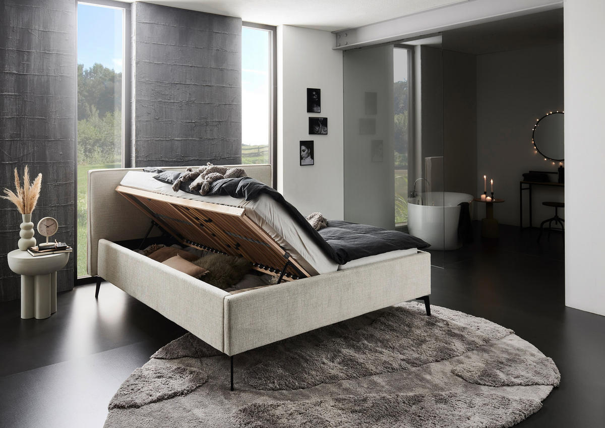 POLSTERBETT 180/200 cm  in Greige  - Greige/Birkefarben, Design, Holz/Textil (180/200cm) - home24