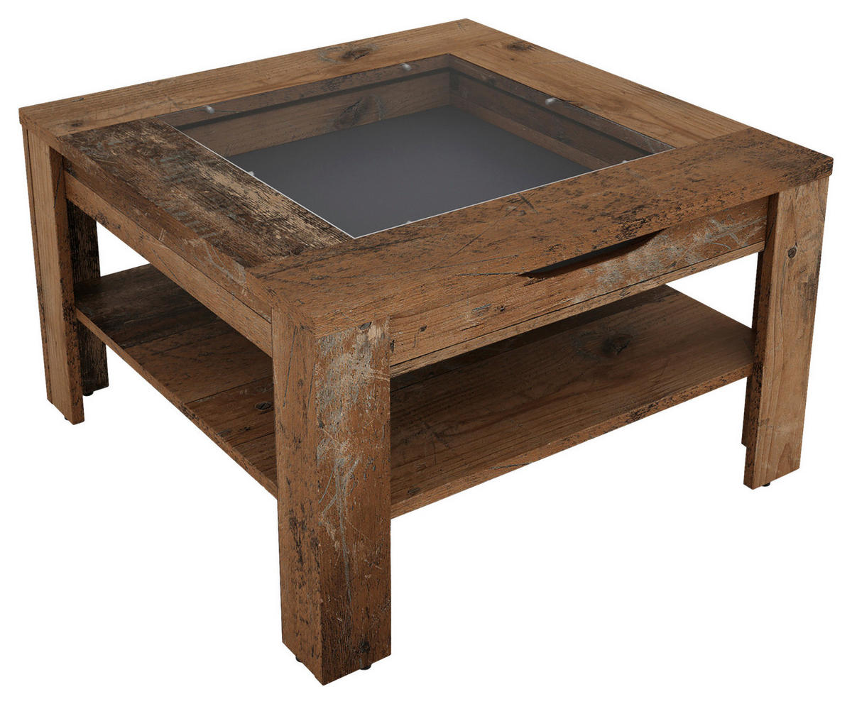 COUCHTISCH quadratisch Alteiche  - Alteiche, Design, Glas/Holzwerkstoff (67/43/67cm) - MID.YOU