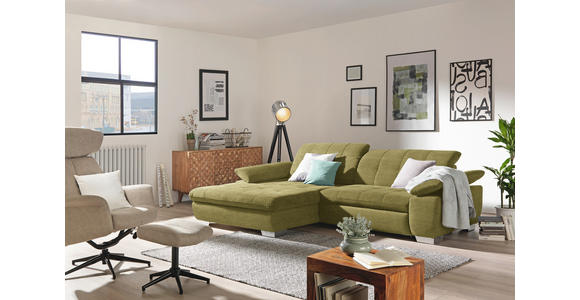 ECKSOFA  in Mikrofaser Grün  180/265 cm  - Chromfarben/Grün, Design, Textil/Metall (180/265cm) - Carryhome