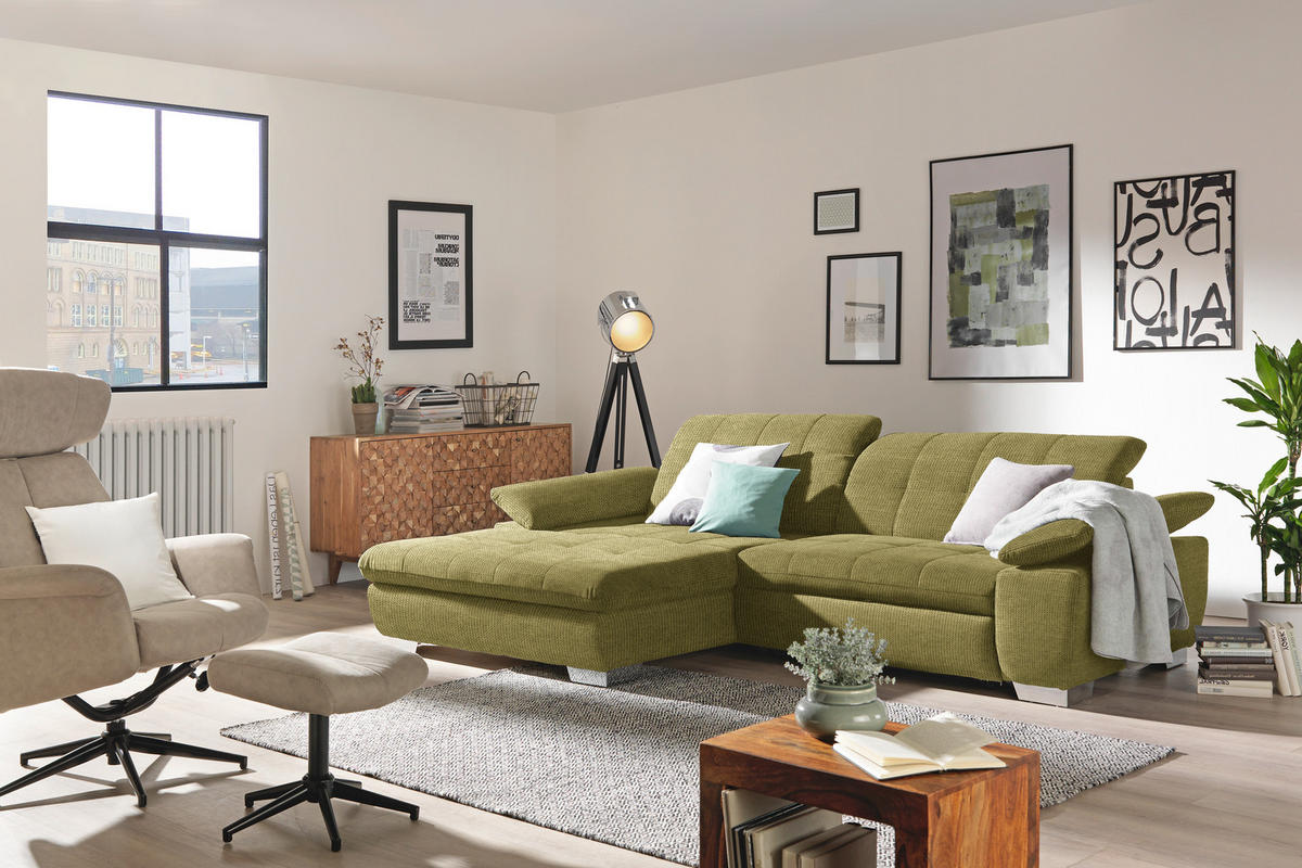 ECKSOFA in Mikrofaser Grün  - Chromfarben/Grün, Design, Textil/Metall (180/265cm) - Carryhome