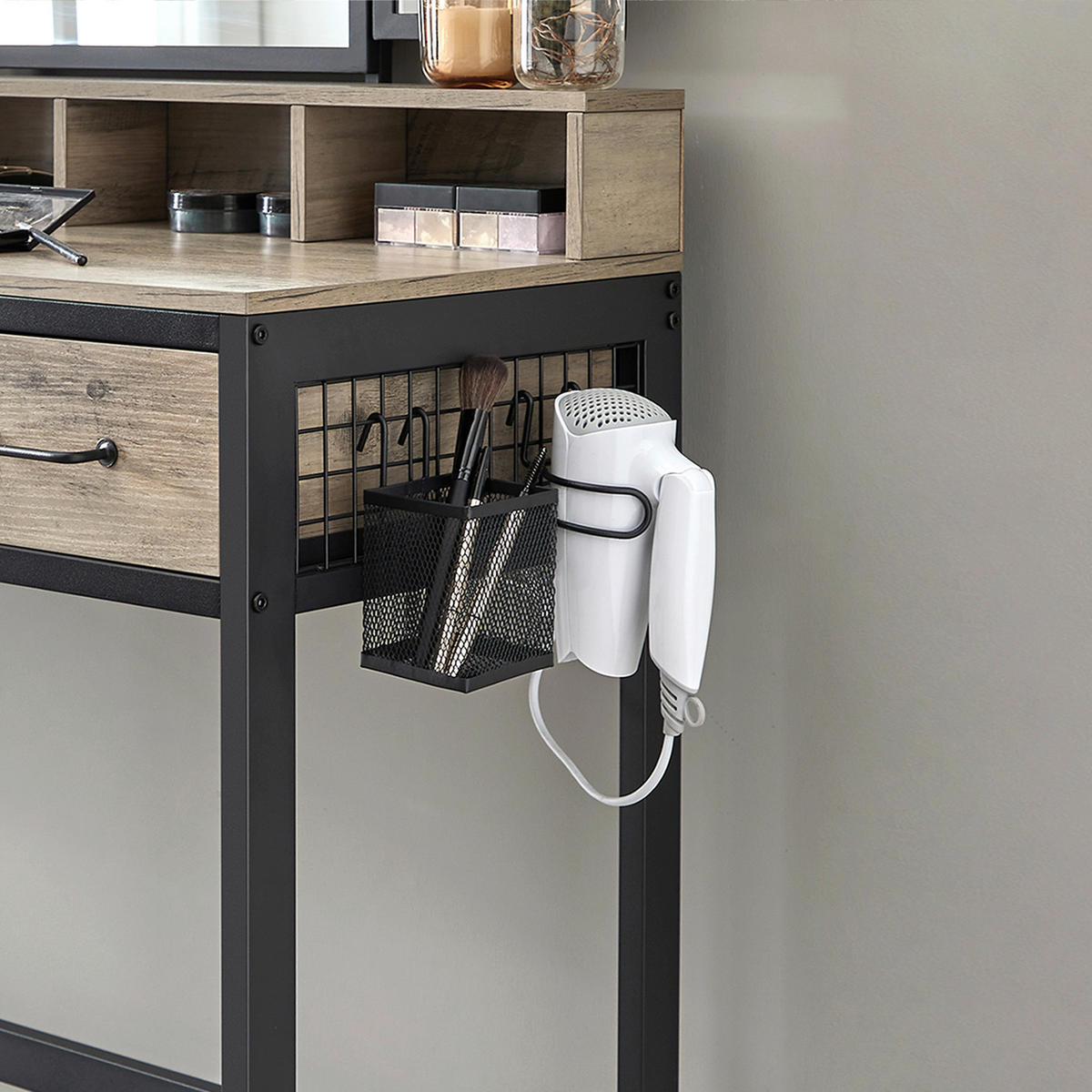 SCHMINKTISCH Greige, Schwarz  - Greige/Schwarz, Trend, Glas/Holzwerkstoff (90/40/141cm) - Boxxx