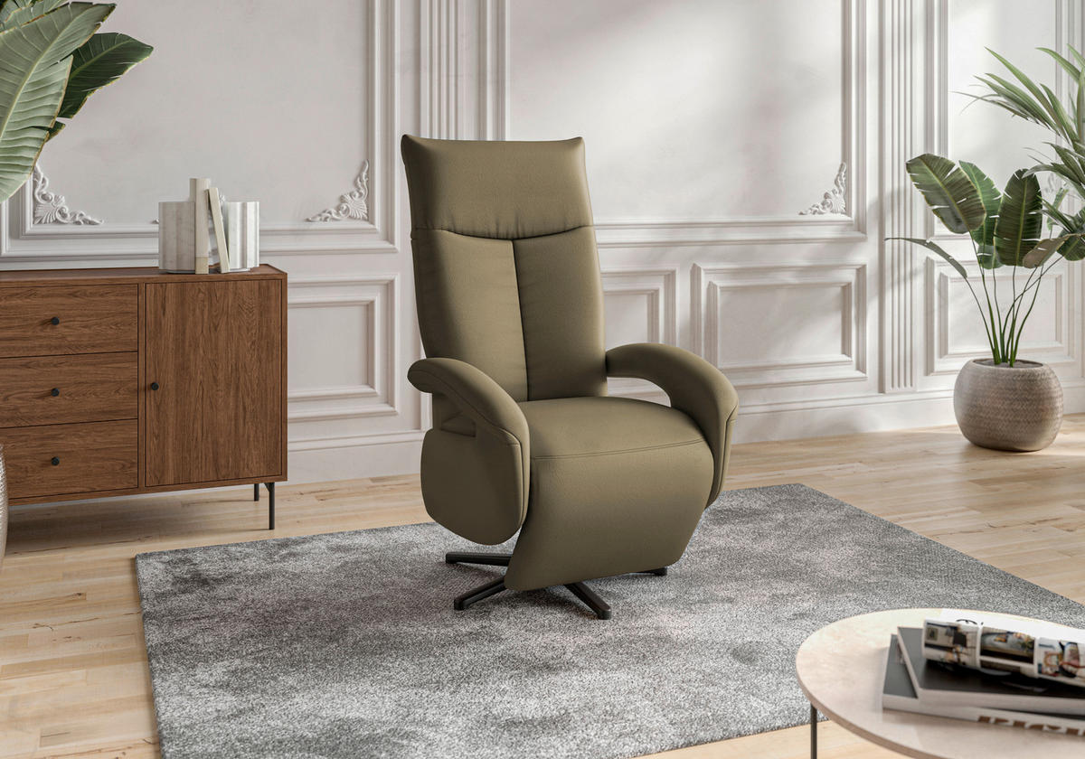 SESSEL in Echtleder Olivgrün  - Schwarz/Olivgrün, KONVENTIONELL, Leder/Metall (74/112/82cm) - Sit & More