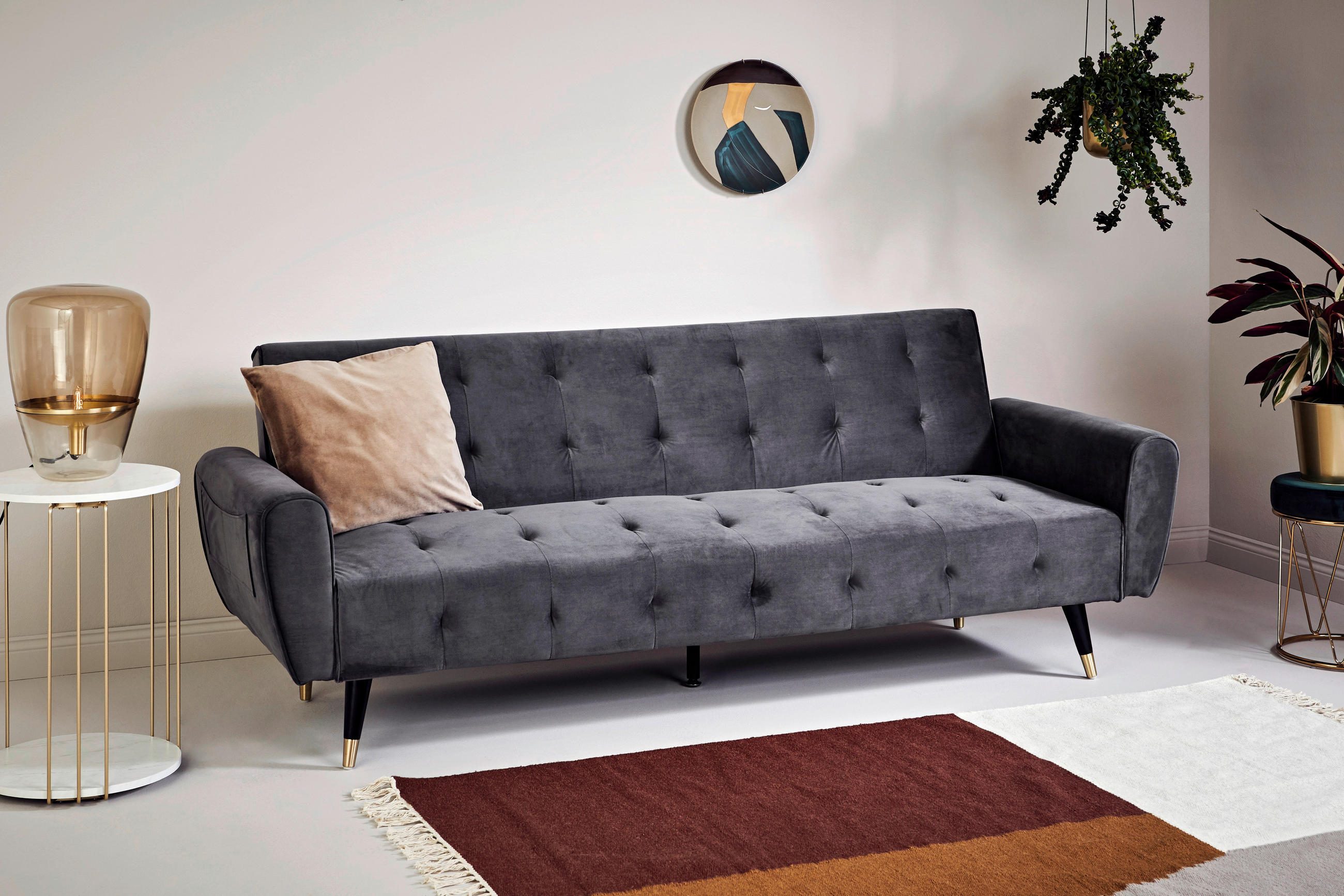 SCHLAFSOFA Samt Grau, Opal  - Goldfarben/Opal, MODERN, Holz/Textil (213/83/83cm) - Livetastic