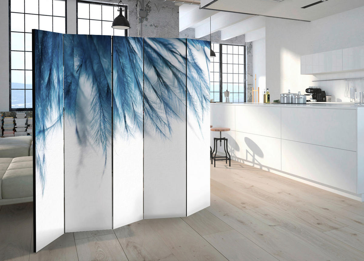 PARAVENT mit 5  Flügel - Blau/Weiß, Basics, Holz/Textil (225/172/3cm) - artgeist