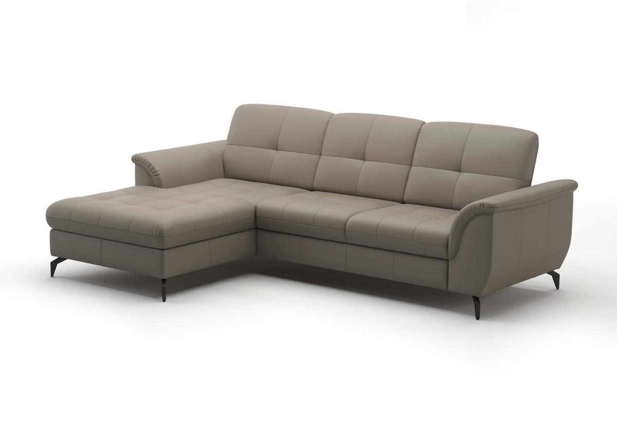 ECKSOFA in Echtleder Grau  164/262 cm  - Schwarz/Grau, MODERN, Leder/Metall (164/262cm) - Sit & More