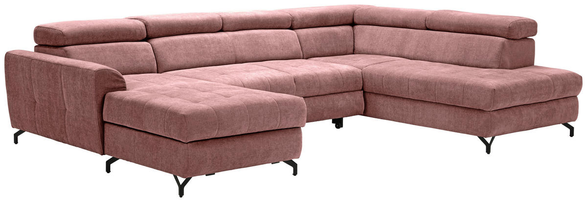WOHNLANDSCHAFT in Struktur Rosa  - Schwarz/Rosa, Design, Textil/Metall (177/327/203cm) - Stylife
