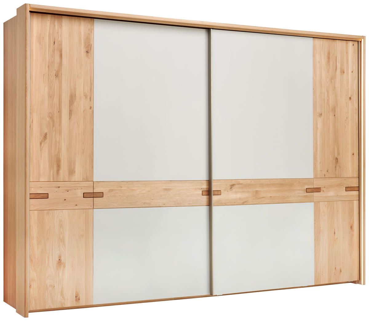 SCHWEBETÜRENSCHRANK  in Kaschmir, Eiche Bianco  - Kaschmir/Eiche Bianco, Design, Glas/Holz (296/214/67cm) - Linea Natura