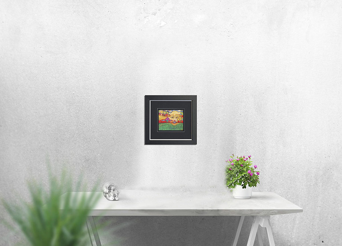 BILD Friedensreich Hundertwasser Architektur Irinaland über dem Balkon  - Multicolor/Schwarz, Basics, Papier (38,5/43cm)