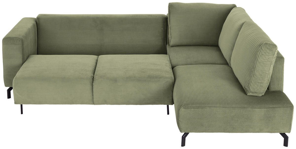 ECKSOFA Grün Cord  - Schwarz/Grün, MODERN, Textil (272/210cm) - P & B