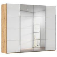 SCHWEBETÜRENSCHRANK in Weiß, Eiche Artisan  - Chromfarben/Weiß, Design, Glas/Holzwerkstoff (271/235/68cm) - Novel