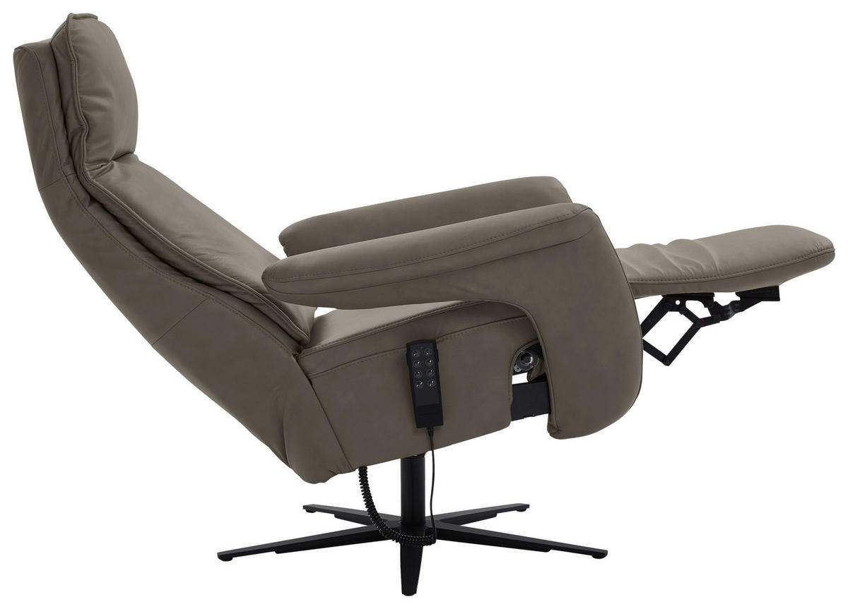 RELAXSESSEL in Leder Graubraun  - Graubraun/Schwarz, Design, Leder/Metall (83/123/87cm) - Valdera