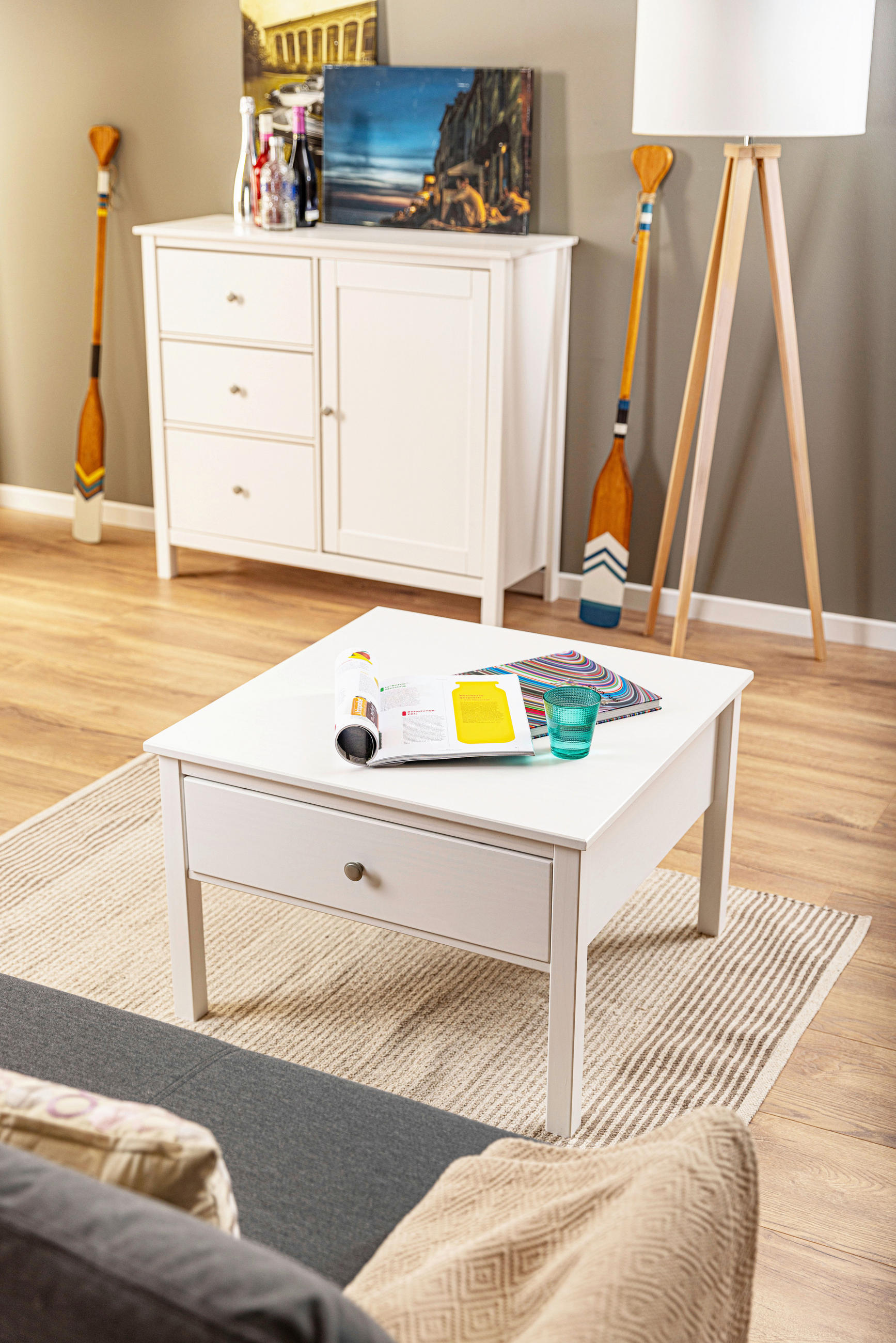 KLUBSKA MIZA, bela  - srebrne barve/bela, Design, kovina/les (70/70/47cm) - Livetastic