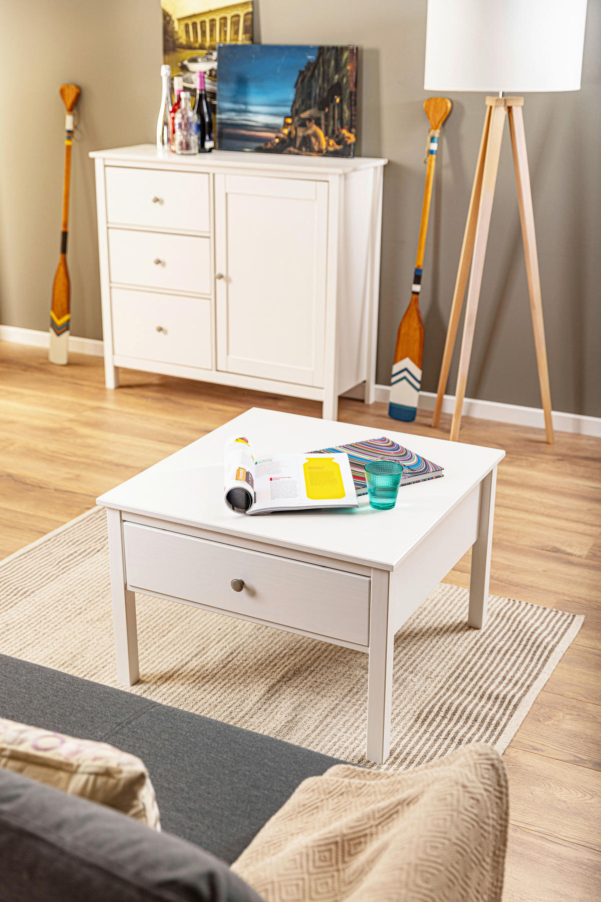KLUBSKA MIZA, bela  - srebrne barve/bela, Design, kovina/les (70/70/47cm) - Livetastic