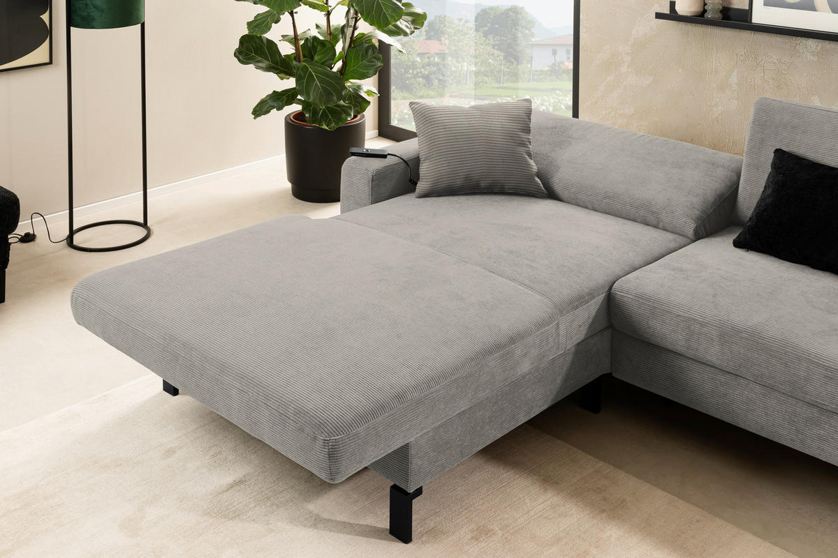ECKSOFA in Cord Sandfarben  - Sandfarben/Schwarz, Design, Textil/Metall (185/298cm) - Pure Home Lifestyle