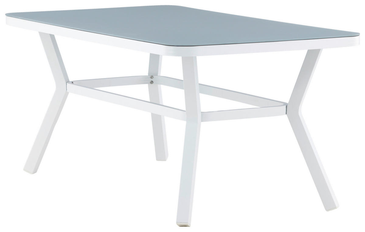GARTENTISCH 160/90/74 cm Metall, Glas rechteckig  - Weiß/Grau, KONVENTIONELL, Glas/Metall (160/90/74cm) - Gardenson