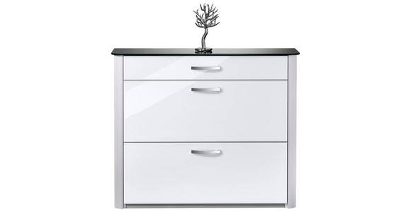 SCHUHSCHRANK 117/97/35 cm - Chromfarben/Weiß Hochglanz, Design, Glas/Holzwerkstoff (117/97/35cm) - Moderano
